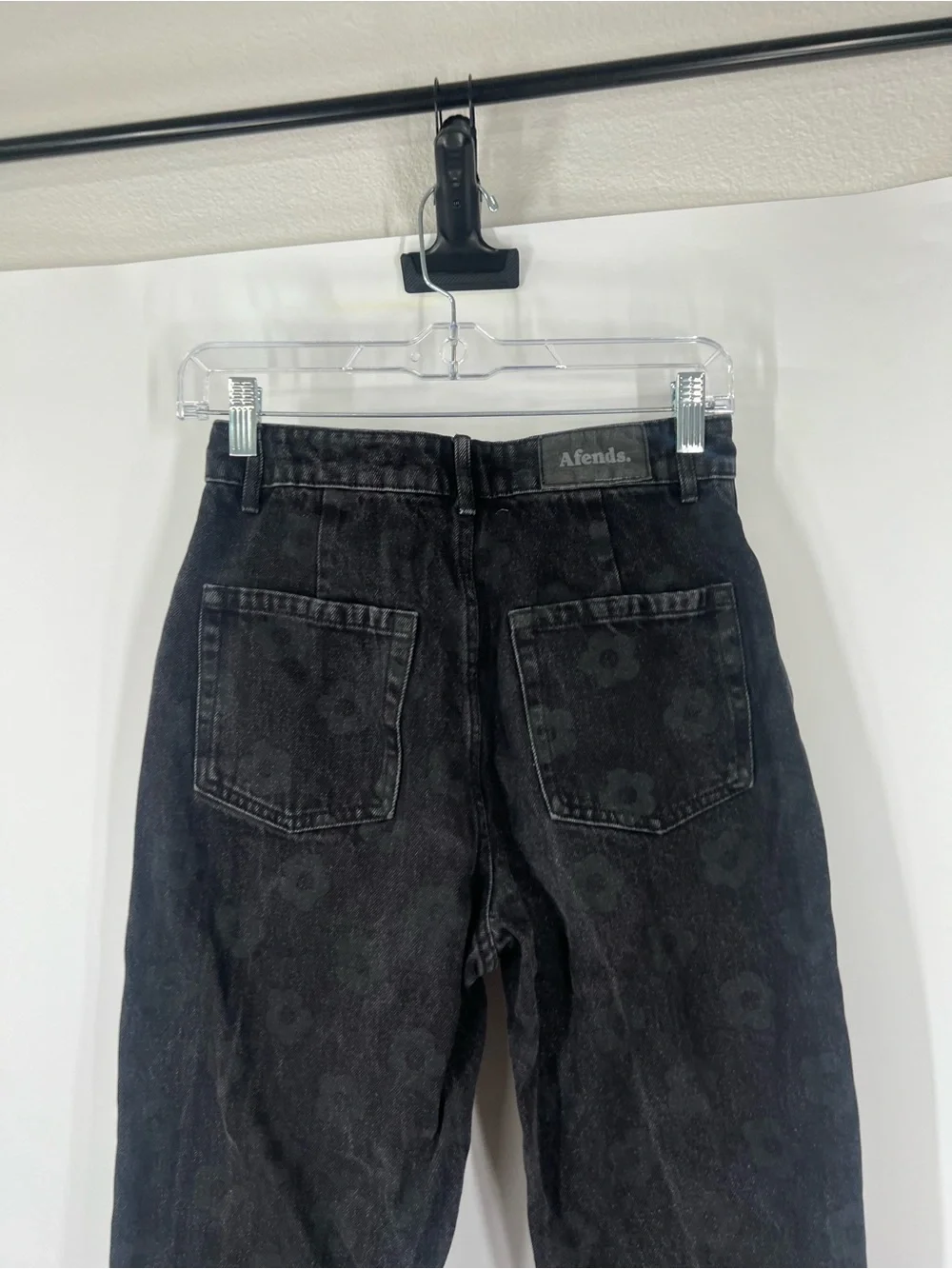 Afends High Rise Straight Cropped Jeans Black Floral Print - Picture 6 of 7
